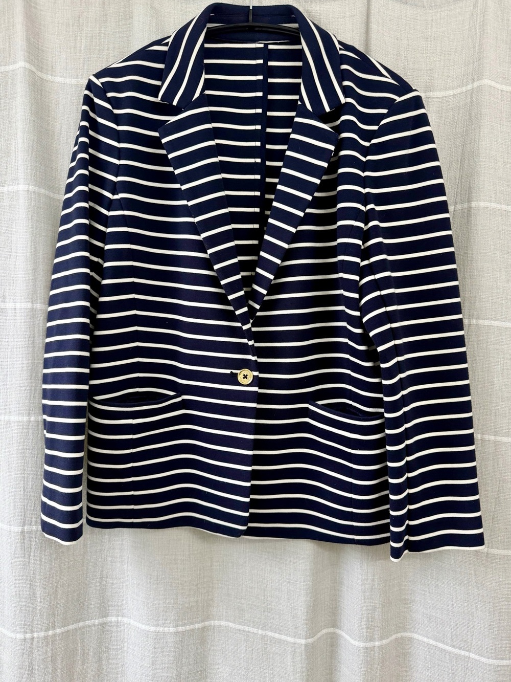 MICHAEL Michael Kors Navy and White Striped Jersey Knit Blazer
